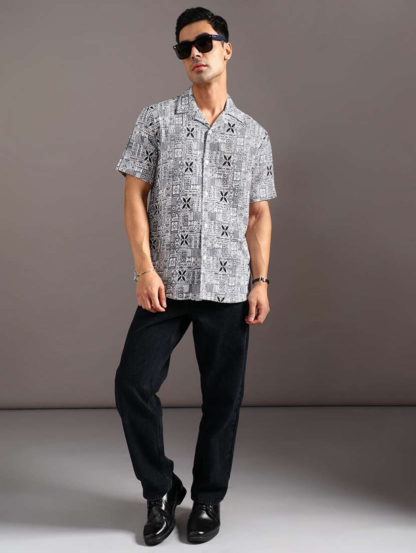 men printed short sleeve regular fit casual shirt - 22003994 -  Standard Image - 4