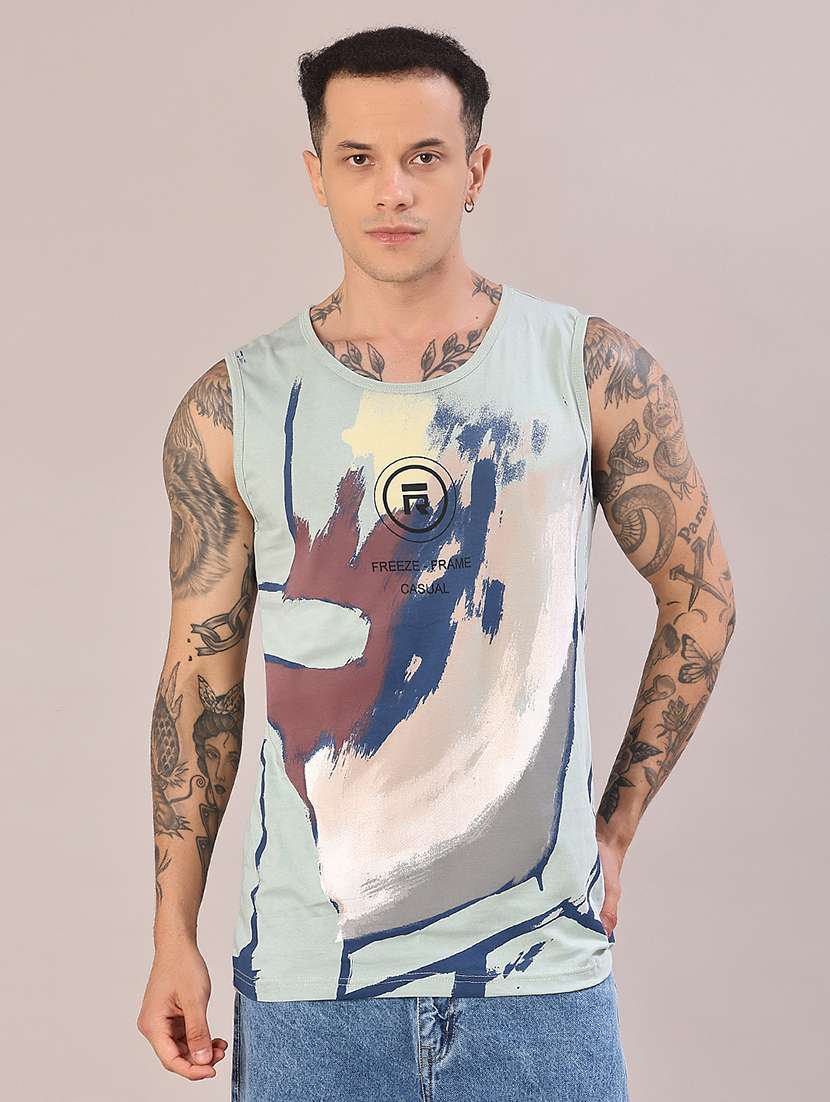 men printed sleeveless regular fit t-shirt - 22004013 -  Standard Image - 1