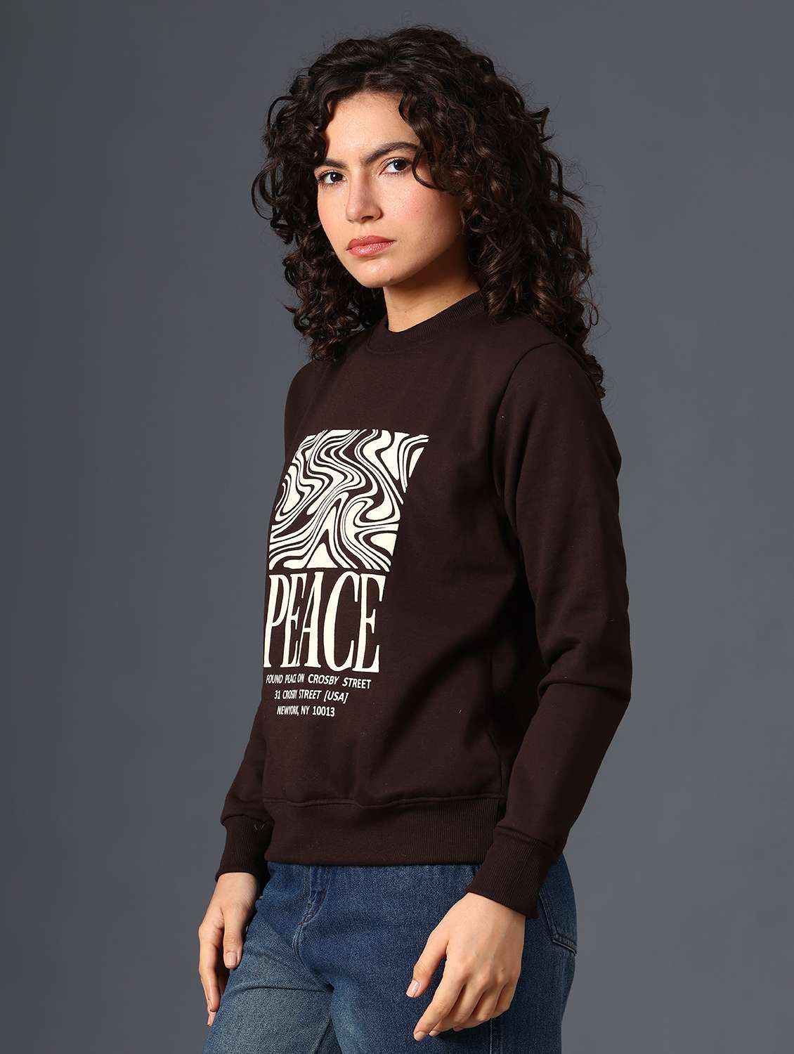 brown fleece chest print sweatshirt - 22004071 -  Standard Image - 6