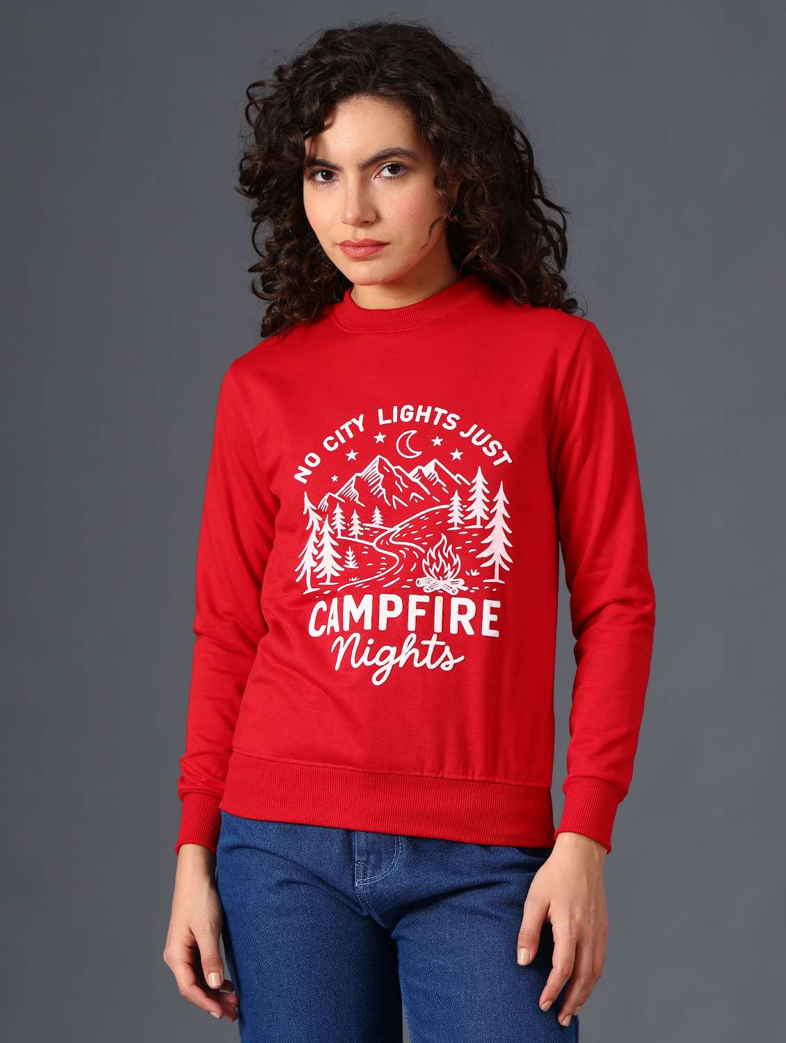 red fleece chest print sweatshirt - 22004072 -  Standard Image - 1