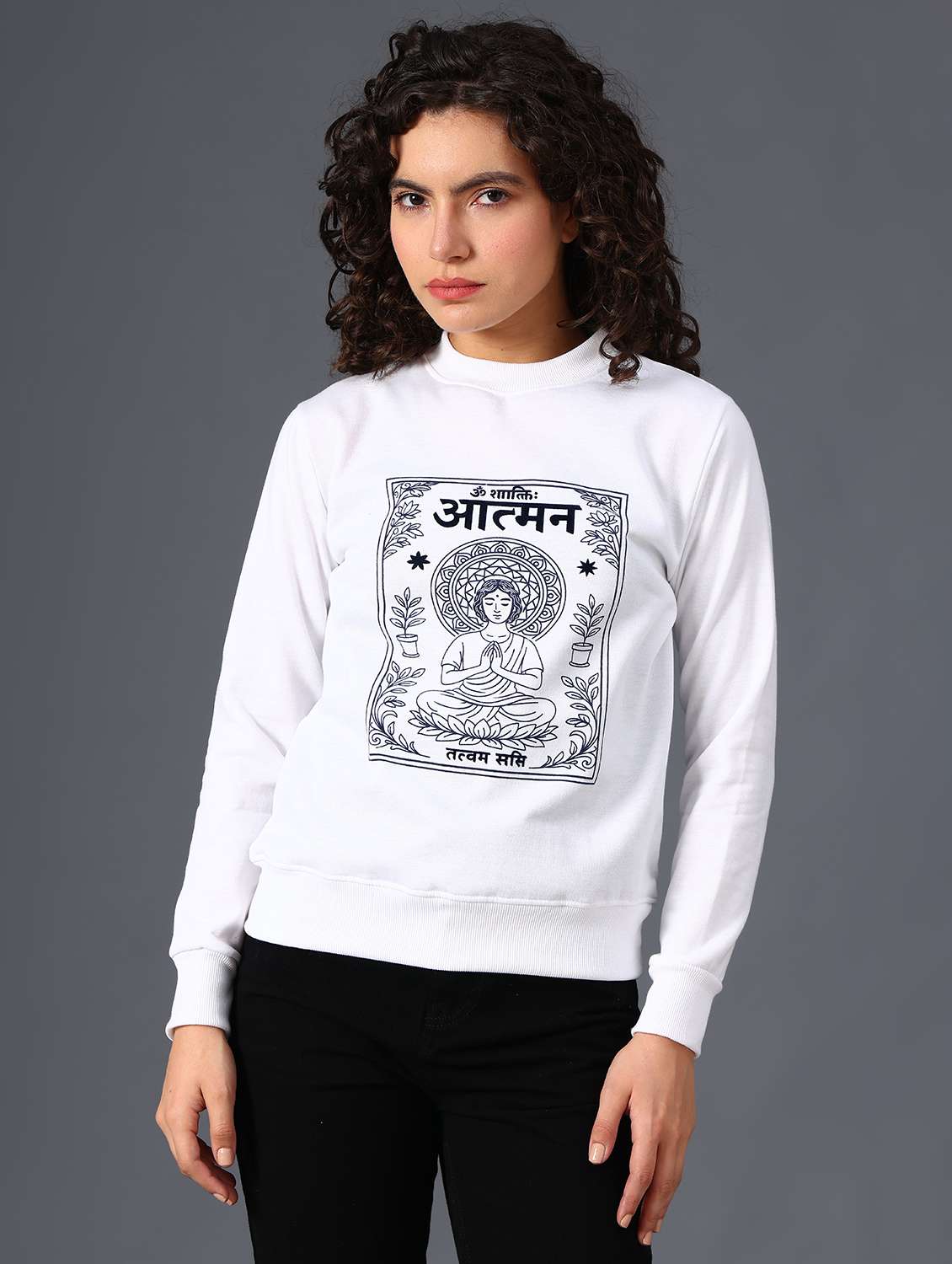 white fleece chest print sweatshirt - 22004127 -  Standard Image - 1