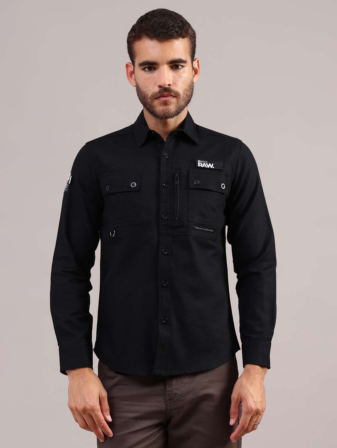 men solid collared long sleeve shirt - 22004201 -  Standard Image - 1