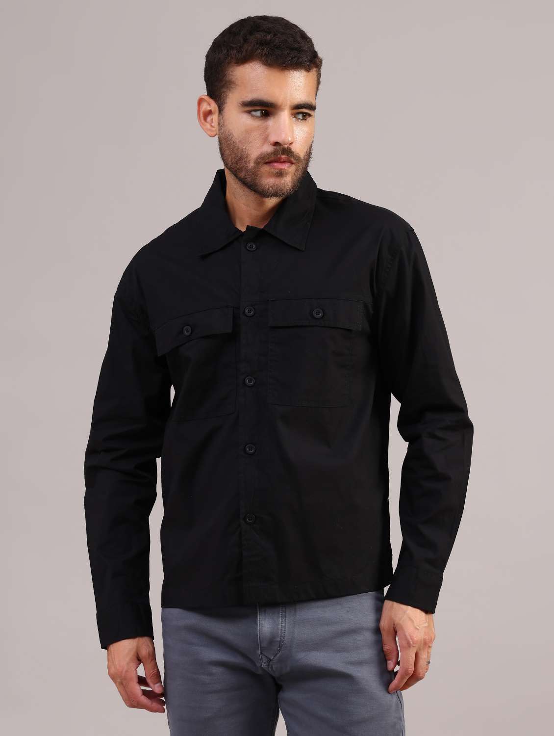 men solid collared long sleeve shirt - 22004202 -  Standard Image - 1