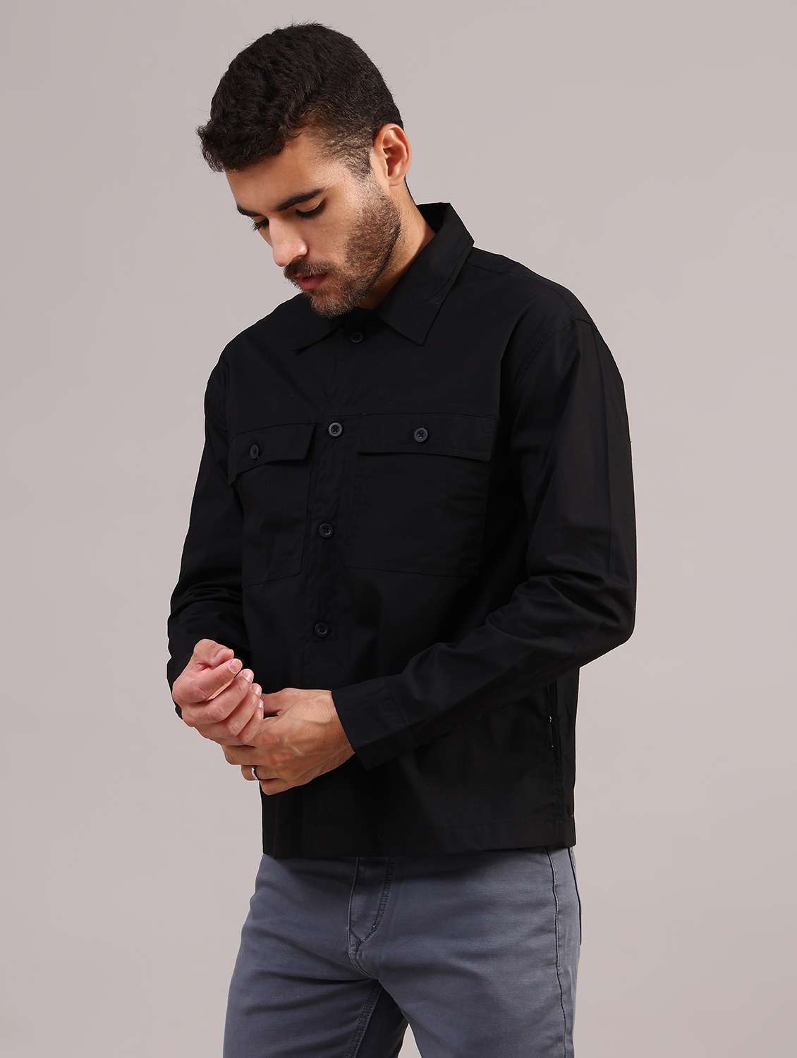 men solid collared long sleeve shirt - 22004202 -  Standard Image - 6