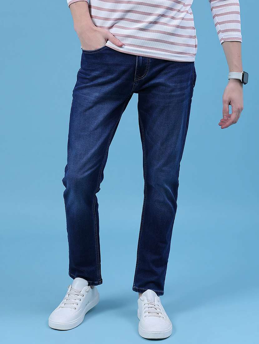 men solid mid rise slim fit jean