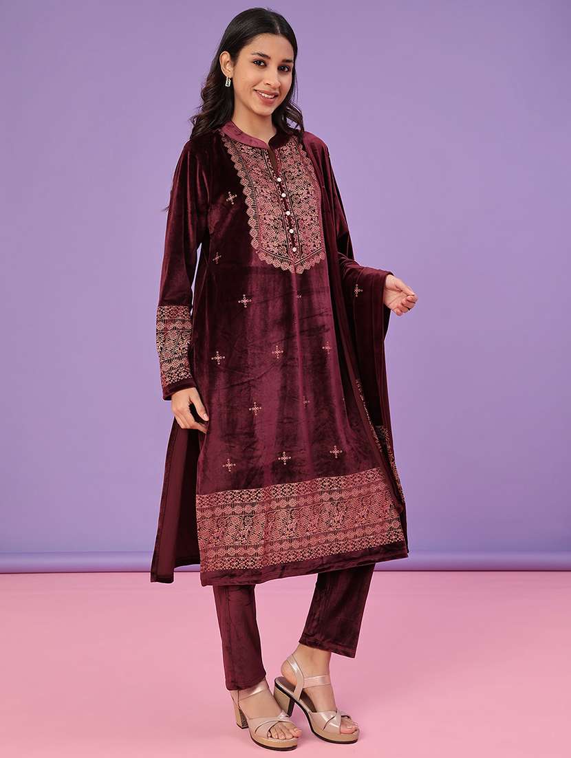 women printed long sleeve kurta pant with dupatta set - 22004249 -  Standard Image - 1