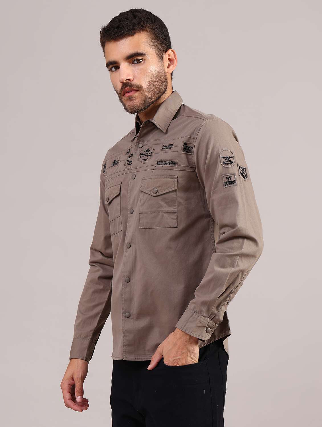 men solid collared long sleeve shirt - 22004260 -  Standard Image - 6