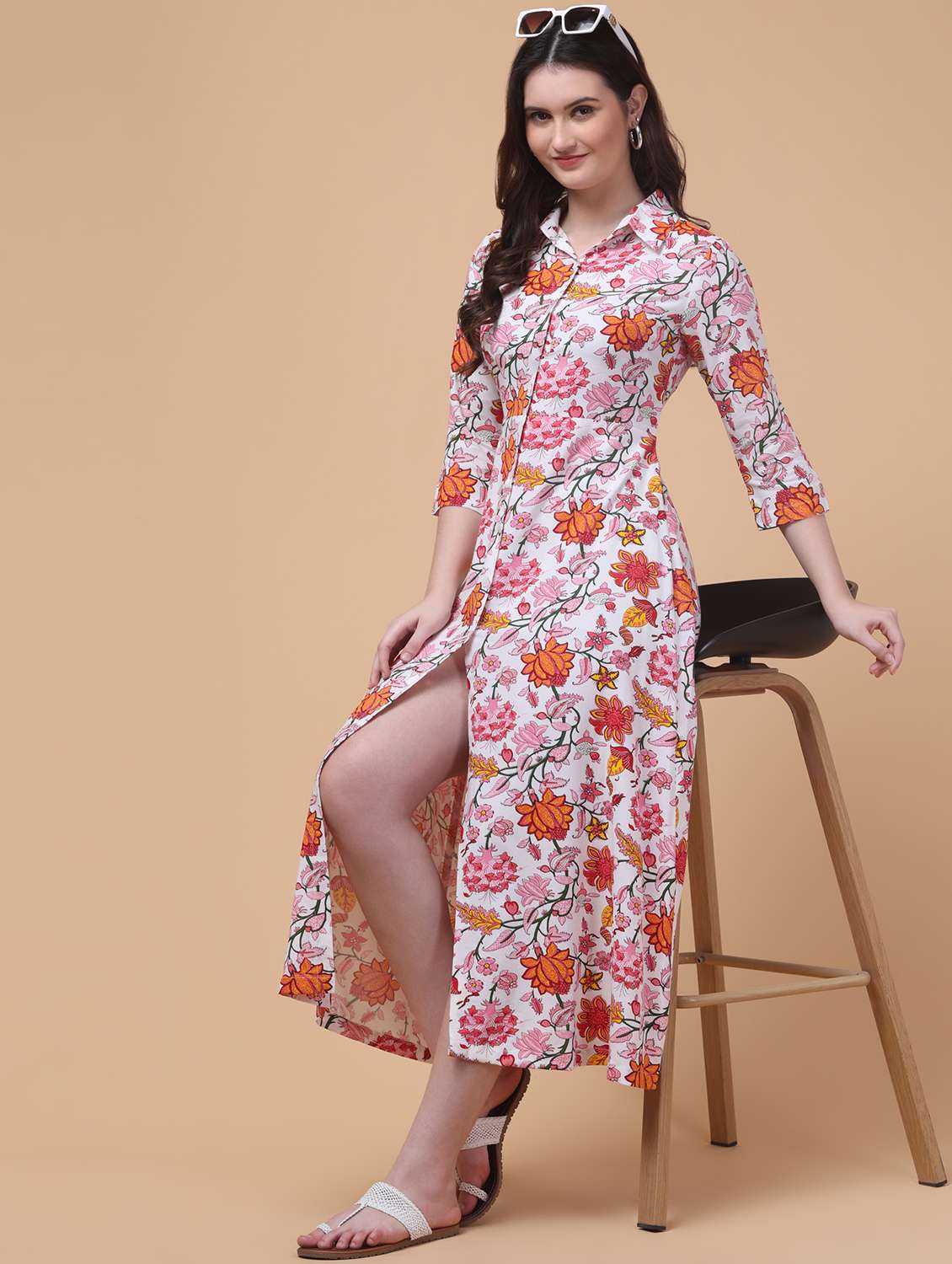 women floral print collared shirt dress - 22004339 -  Standard Image - 1