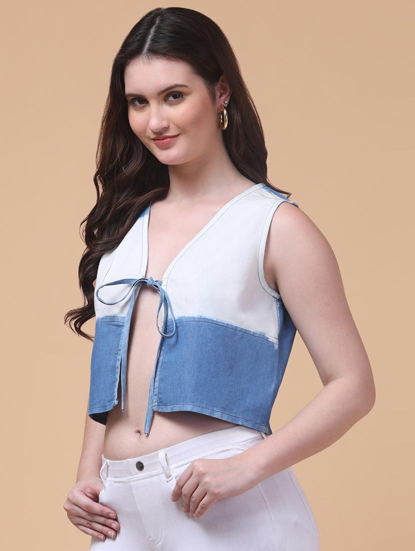 blue denim crop top - 22004342 - Standard Image - 1