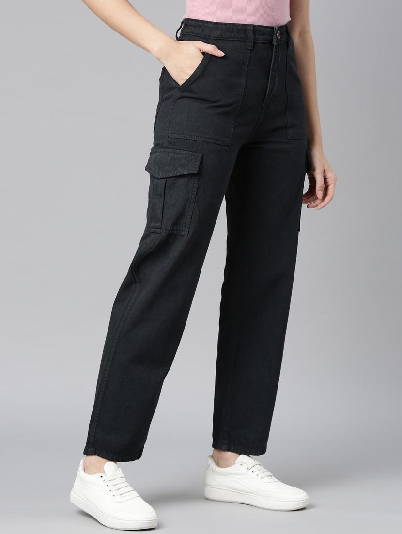 women solid high rise denim cargo - 22004346 - Standard Image - 1