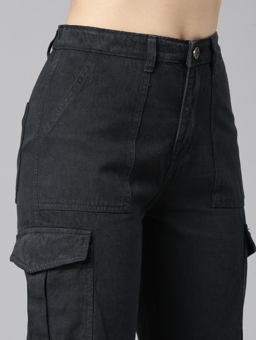 women solid high rise denim cargo - 22004346 - Standard Image - 4