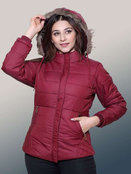women solid long sleeve hooded quilted jacket - 22004351 - Standard Image - 0