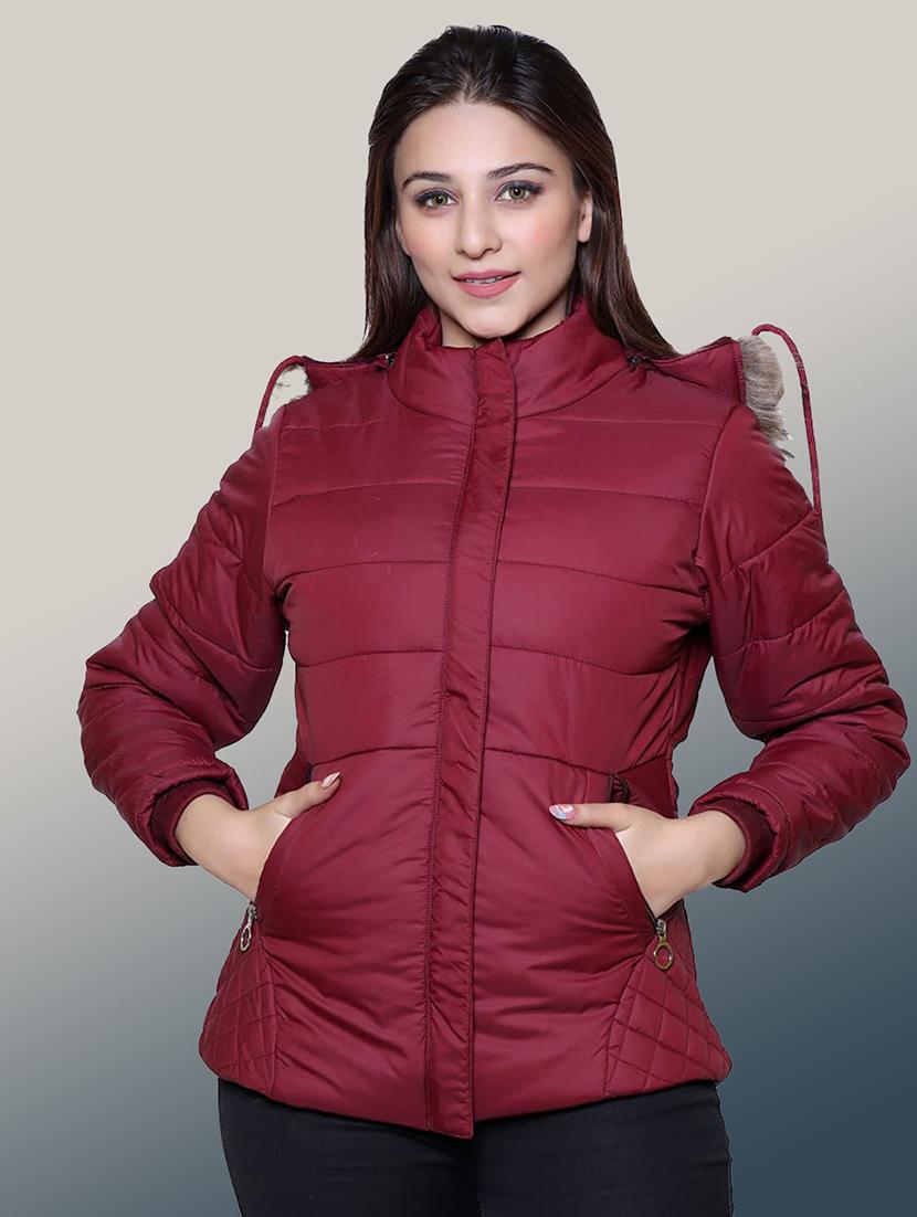 women solid long sleeve hooded quilted jacket - 22004351 - Standard Image - 1