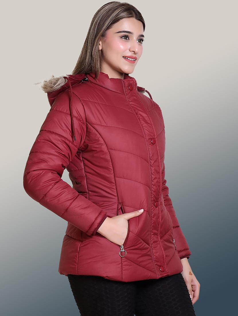 women solid long sleeve hooded quilted jacket - 22004352 -  Standard Image - 1