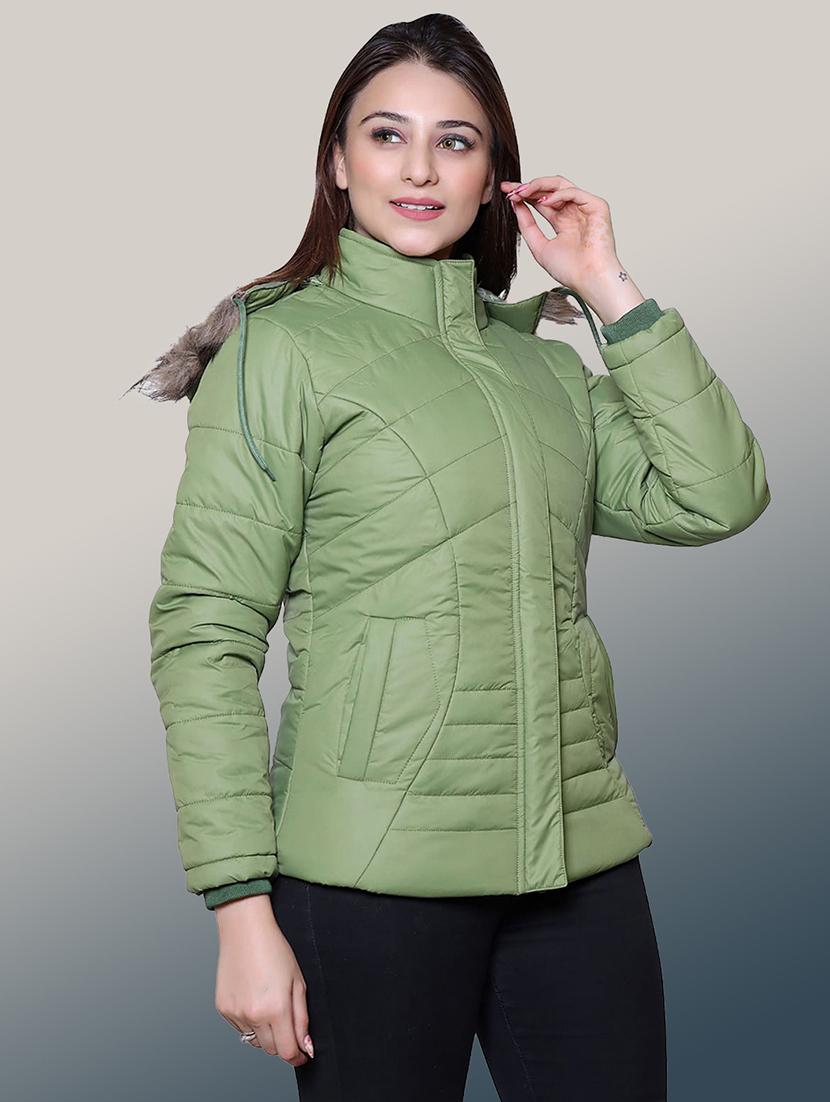 women solid long sleeve hooded quilted jacket - 22004357 - Standard Image - 1