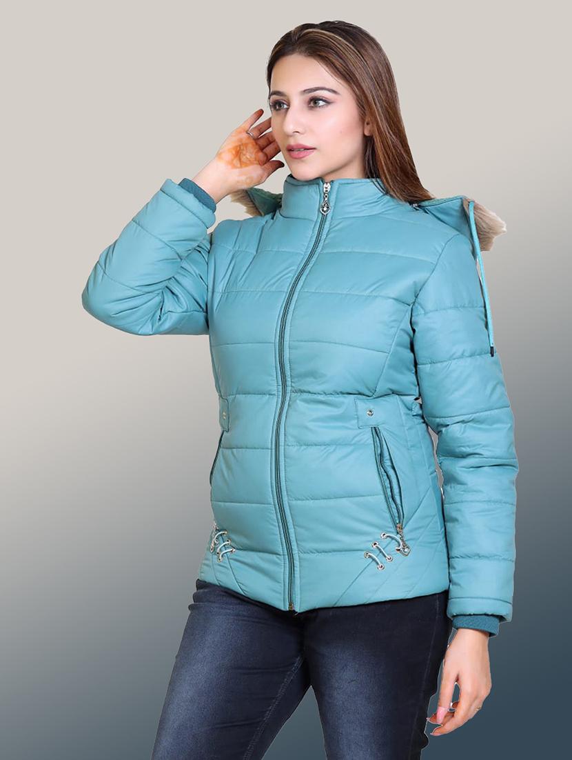 women solid long sleeve hooded quilted jacket - 22004359 - Standard Image - 1