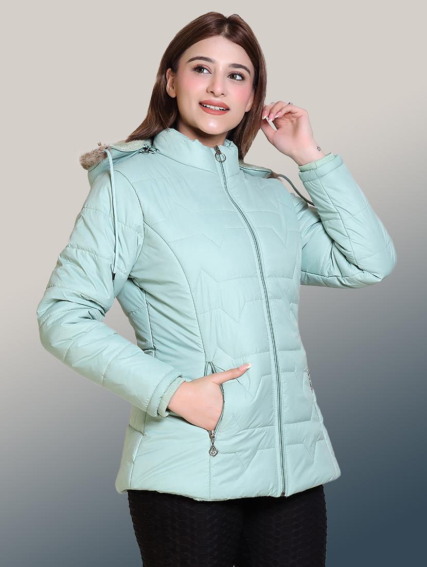 women solid long sleeve hooded quilted jacket - 22004366 - Standard Image - 1