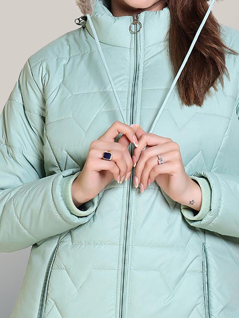women solid long sleeve hooded quilted jacket - 22004366 - Standard Image - 4