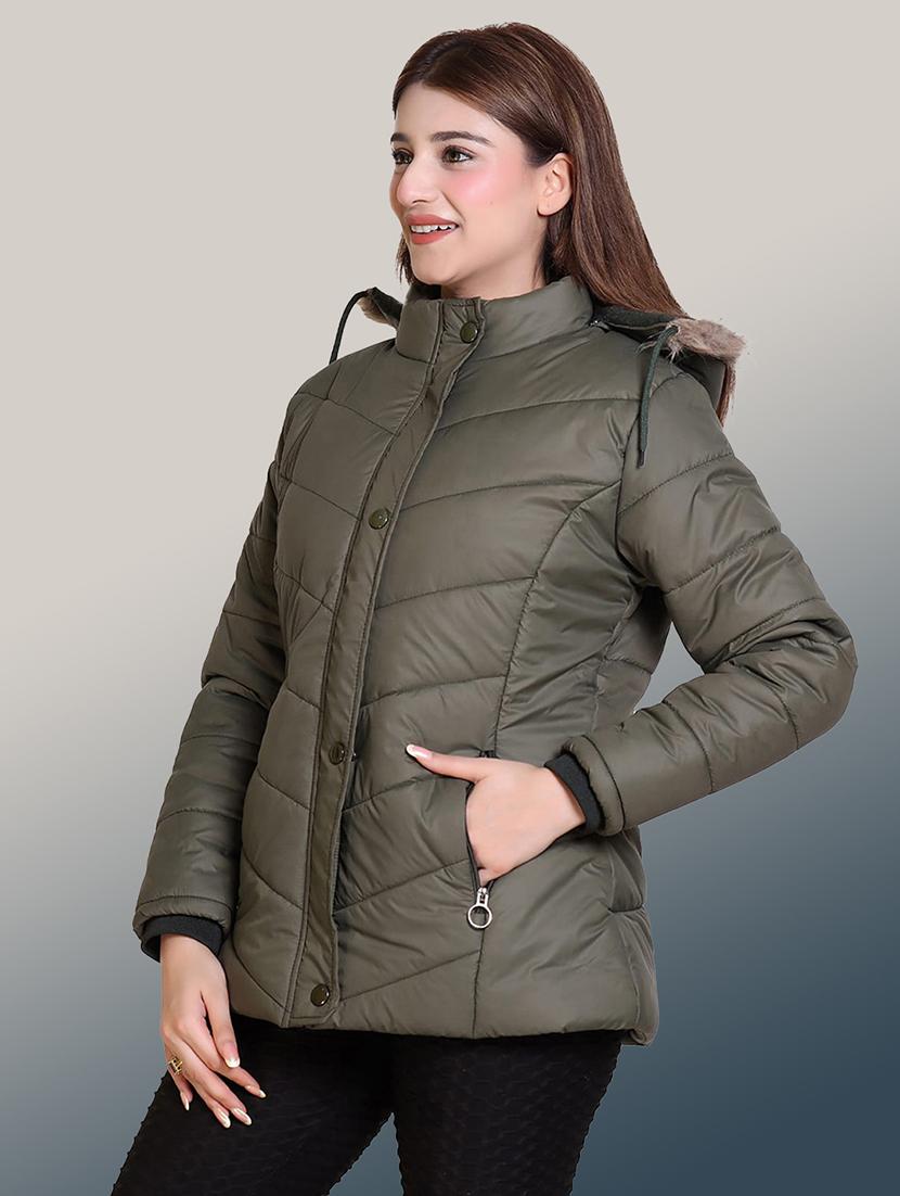 women solid long sleeve hooded quilted jacket - 22004369 -  Standard Image - 1
