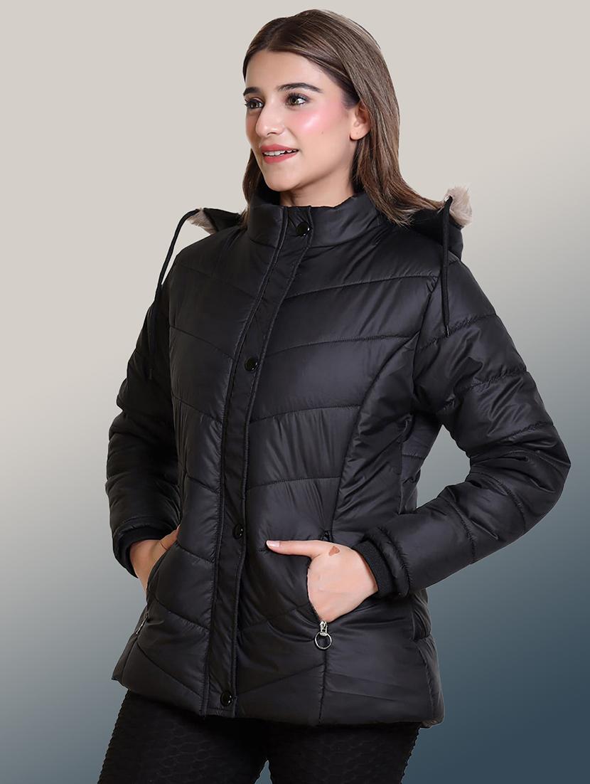 women solid long sleeve hooded quilted jacket - 22004370 -  Standard Image - 1