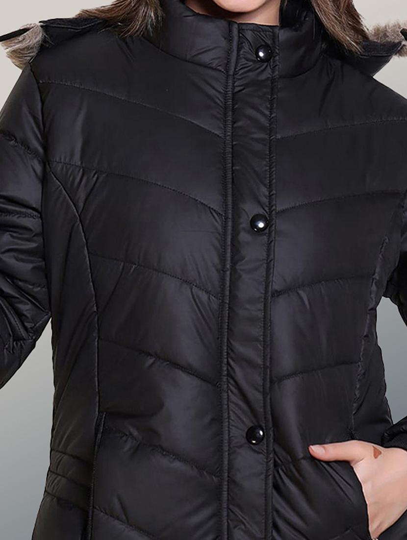 women solid long sleeve hooded quilted jacket - 22004370 - Standard Image - 4