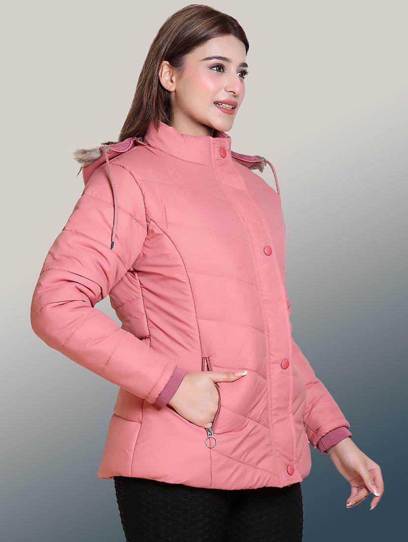 women solid long sleeve hooded quilted jacket - 22004371 -  Standard Image - 1