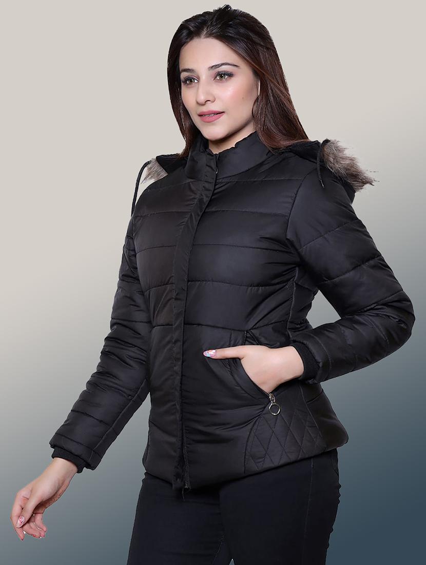 women solid long sleeve hooded quilted jacket - 22004372 -  Standard Image - 1