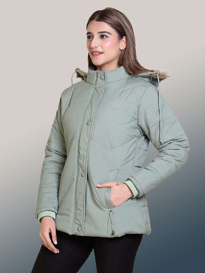 women solid long sleeve hooded quilted jacket - 22004374 - Standard Image - 1