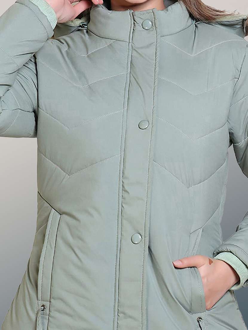 women solid long sleeve hooded quilted jacket - 22004374 - Standard Image - 4