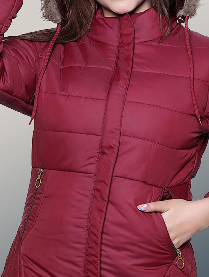 women solid long sleeve hooded quilted jacket - 22004375 - Standard Image - 4