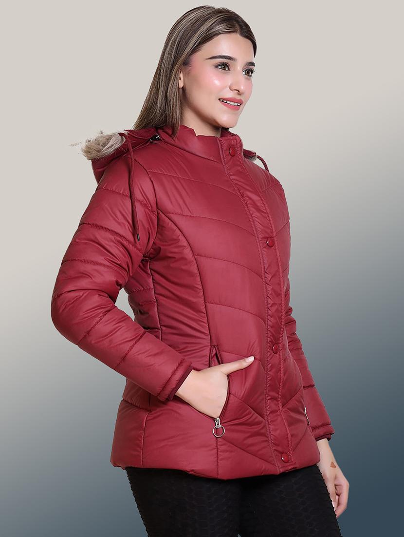 women solid long sleeve hooded quilted jacket - 22004376 - Standard Image - 1