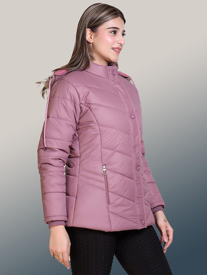 women solid long sleeve hooded quilted jacket - 22004378 - Standard Image - 1