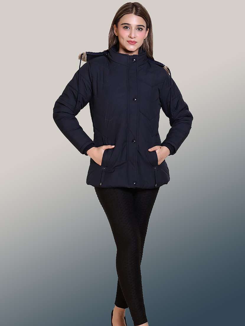 women solid long sleeve hooded quilted jacket - 22004379 - Standard Image - 4