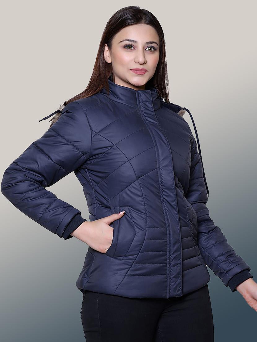 women solid long sleeve hooded quilted jacket - 22004382 - Standard Image - 1