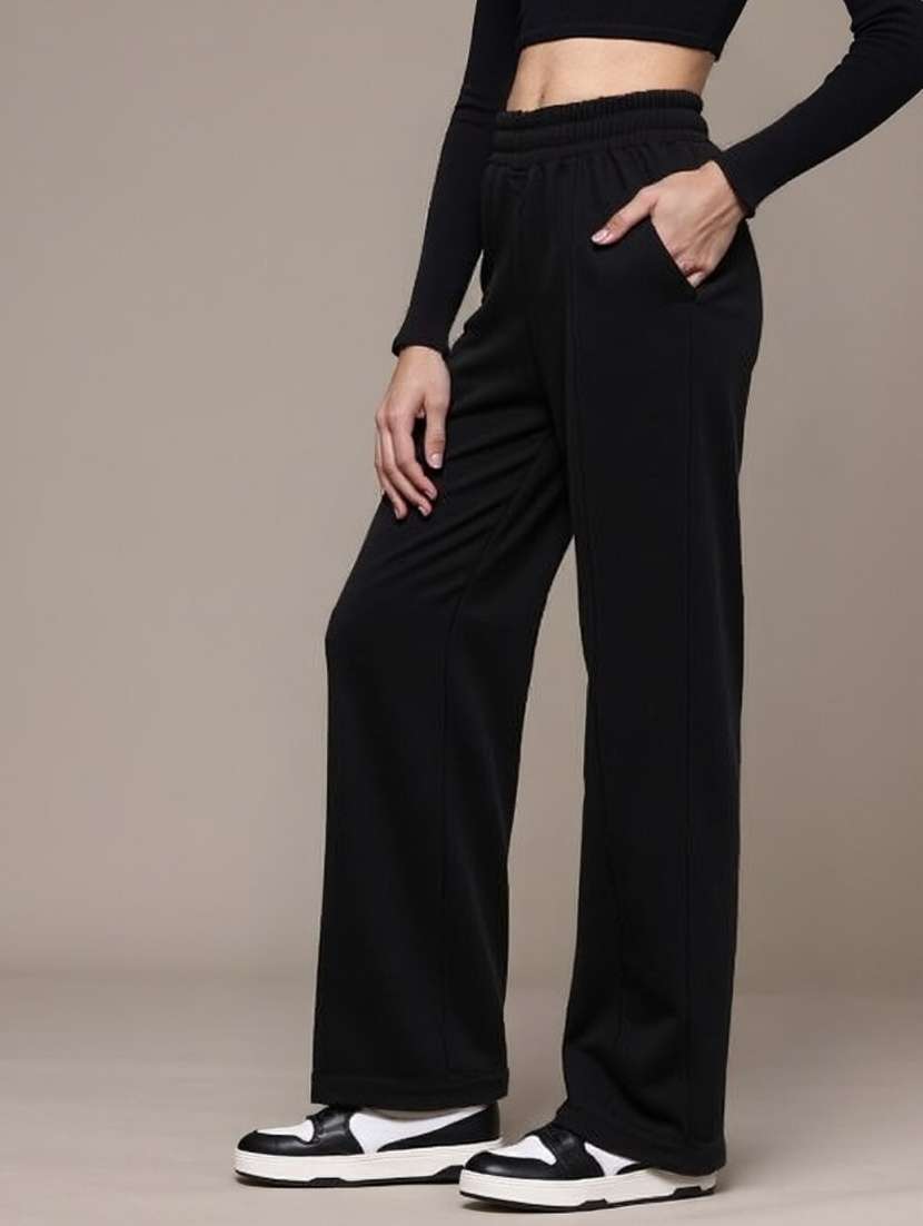 women black solid mid rise straight trouser - 22004404 -  Standard Image - 1