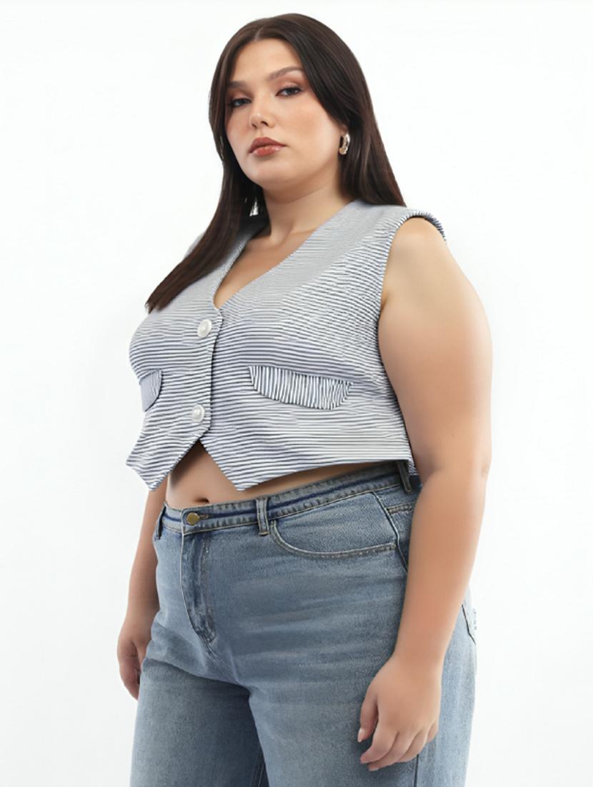 grey cotton blend crop top - 22004417 -  Standard Image - 1