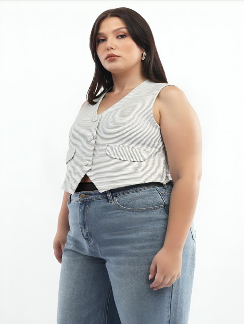 white cotton blend crop top - 22004418 - Standard Image - 1