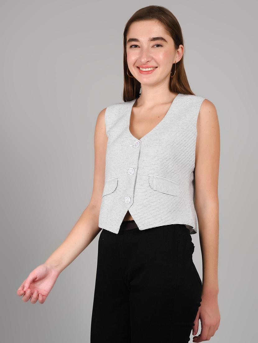 white cotton blend crop top - 22004419 - Standard Image - 1