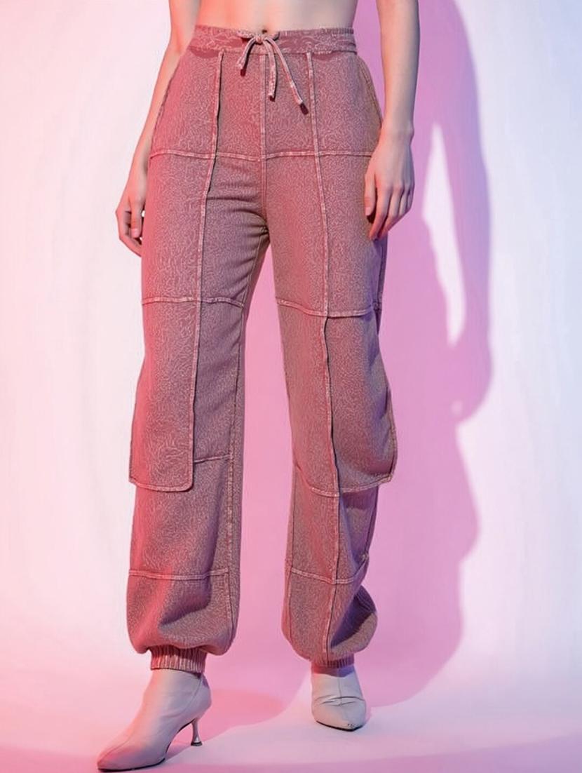 women pink solid high rise relaxed fit jogger