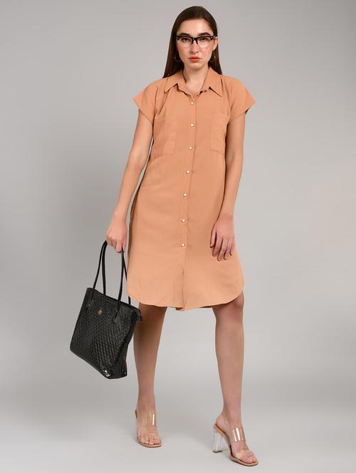 peach cotton blend shirt dress - 22004431 -  Standard Image - 0