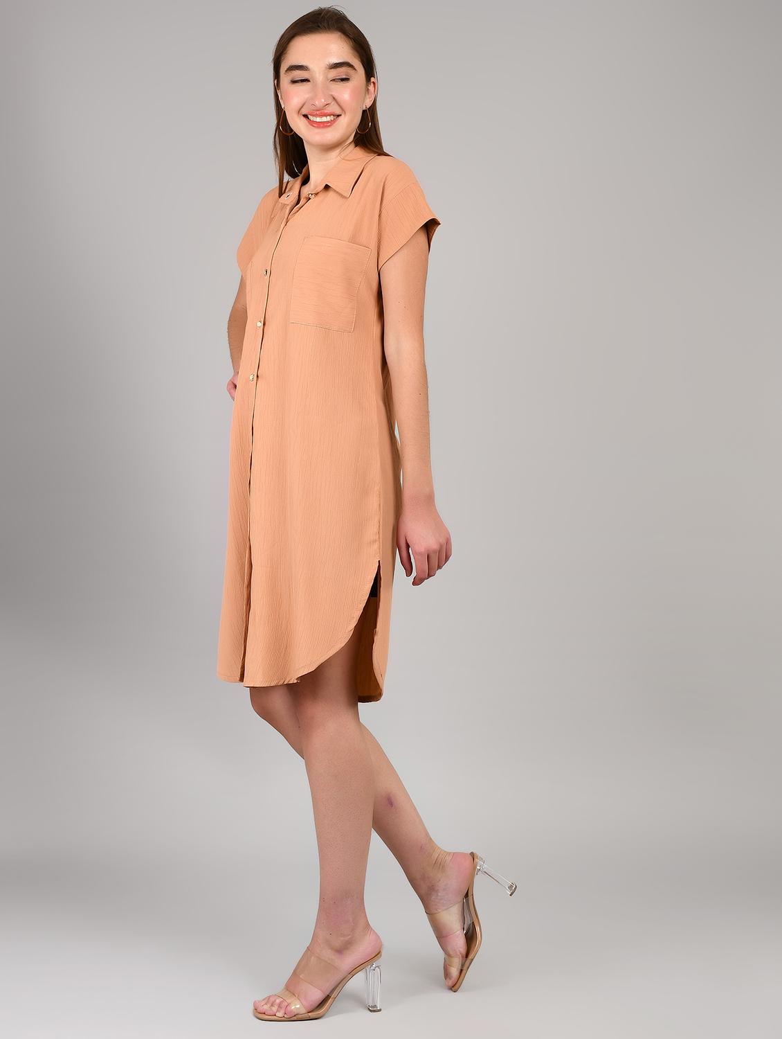 peach cotton blend shirt dress - 22004431 -  Standard Image - 1