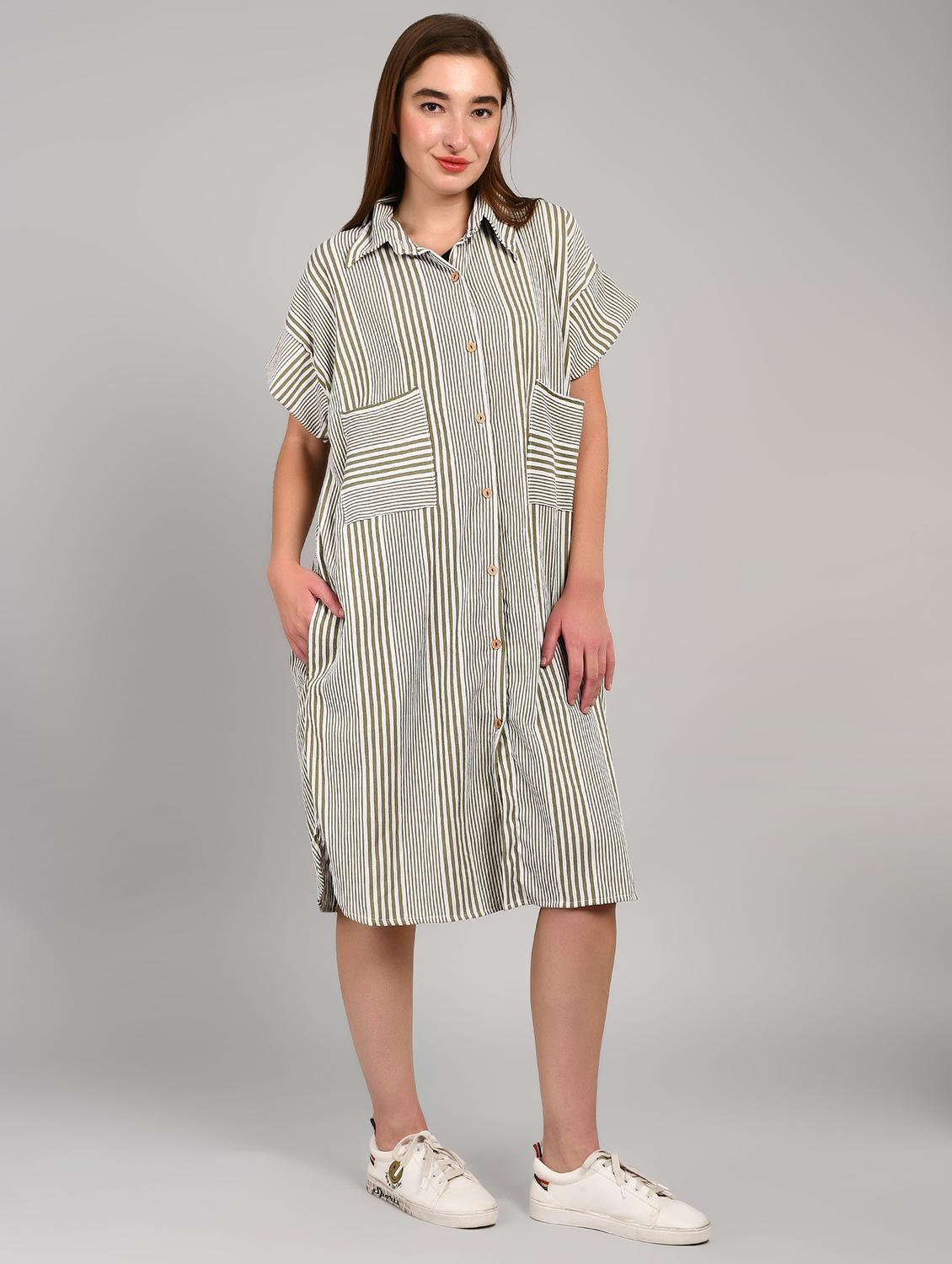 grey cotton blend aline dress - 22004434 -  Standard Image - 1
