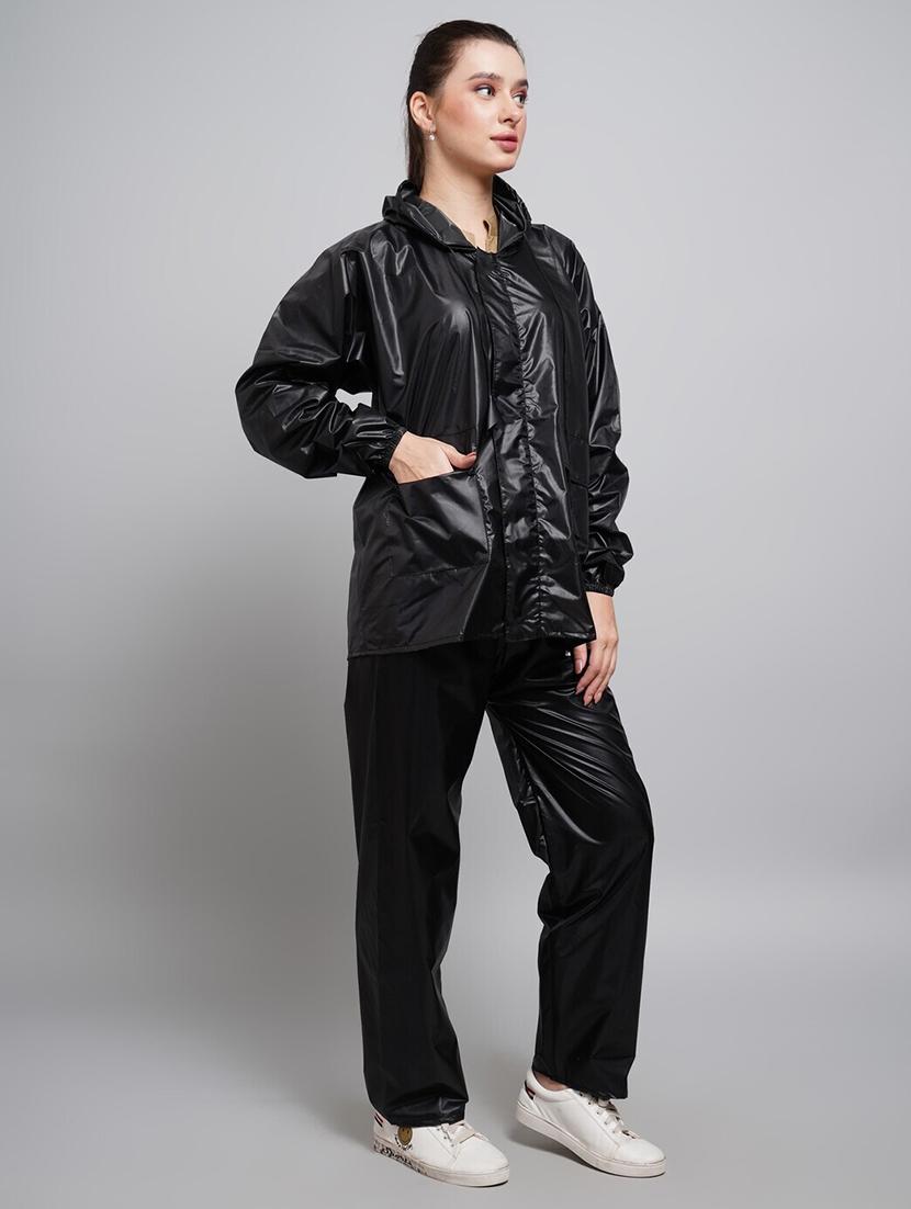 women black solid hooded rain suit - 22004441 -  Standard Image - 1