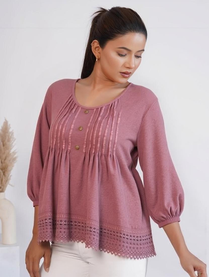 women mauve solid puff sleeve flared top - 22004448 - Standard Image - 1
