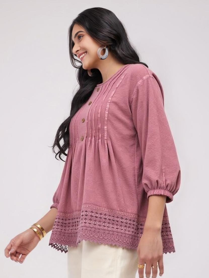 women mauve solid puff sleeve flared top - 22004451 -  Standard Image - 1