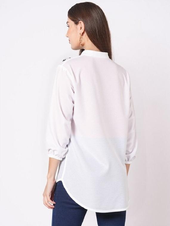 women white printed mandarin collar high low shirt - 22004453 -  Standard Image - 1