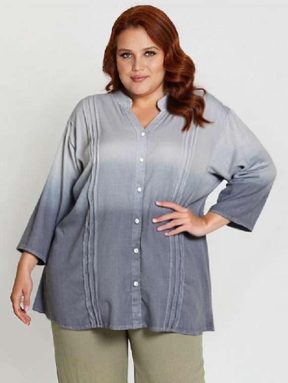women plus size ombre print long sleeve shirt