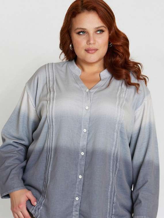 women plus size ombre print long sleeve shirt - 22004469 -  Standard Image - 1