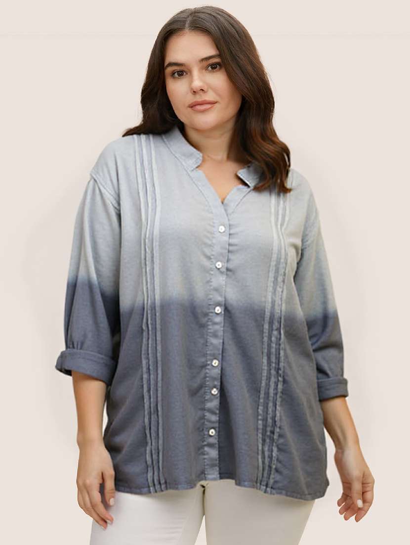 women plus size ombre print long sleeve shirt
