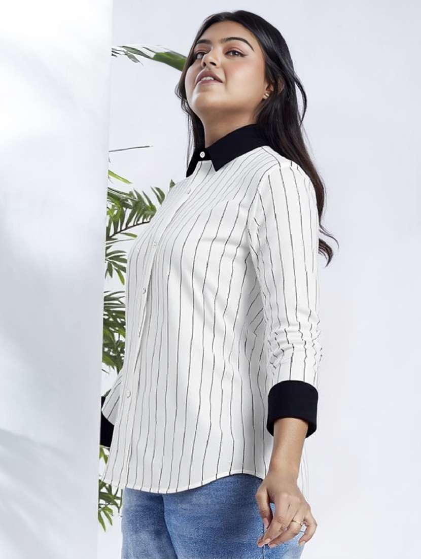 women plus size striped long sleeve shirt - 22004475 -  Standard Image - 1